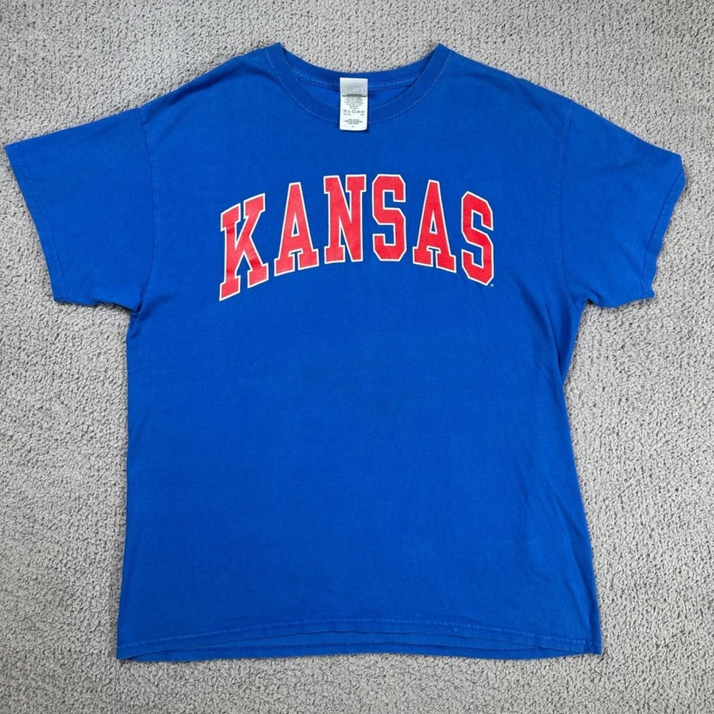 Kansas Jayhawks Blue T-Shirt Mens Large NCAA College Tee New Agenda Rock Chalk